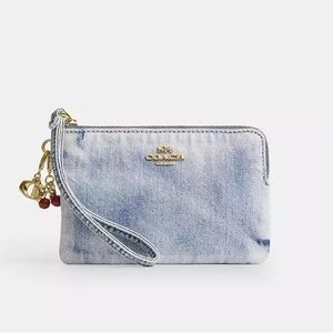 New! SOLDOUT Corner Zip Wristlet In Loved Denim With Charms